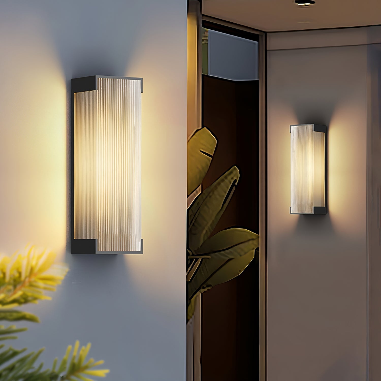 Applique murale extérieure rectangulaire LED – panneau PC strié, lumière chaude
