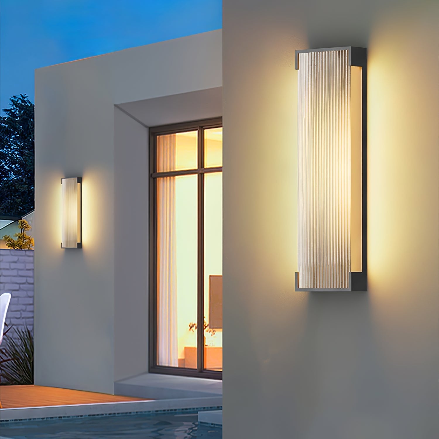 Applique murale extérieure rectangulaire LED – panneau PC strié, lumière chaude