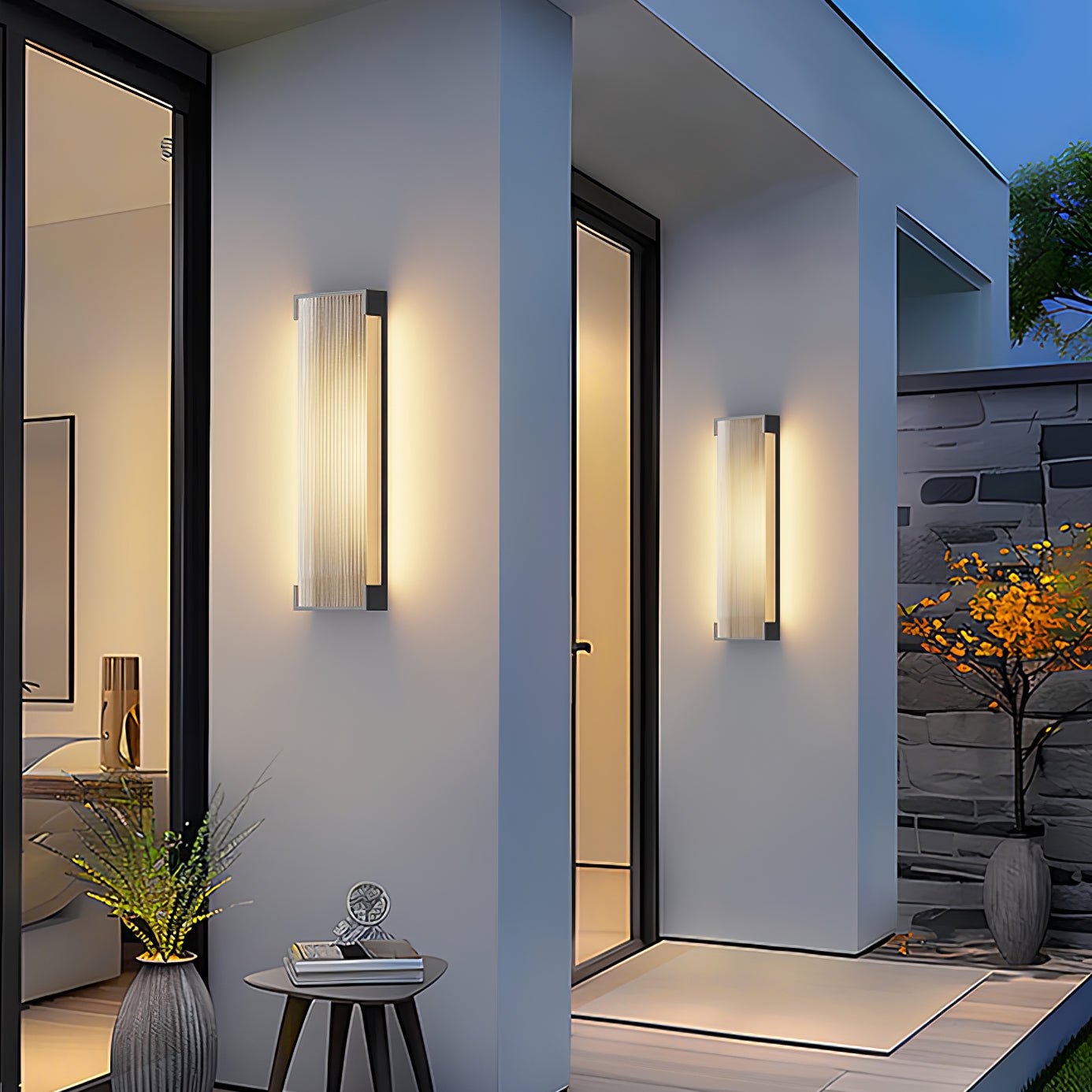 Applique murale extérieure rectangulaire LED – panneau PC strié, lumière chaude