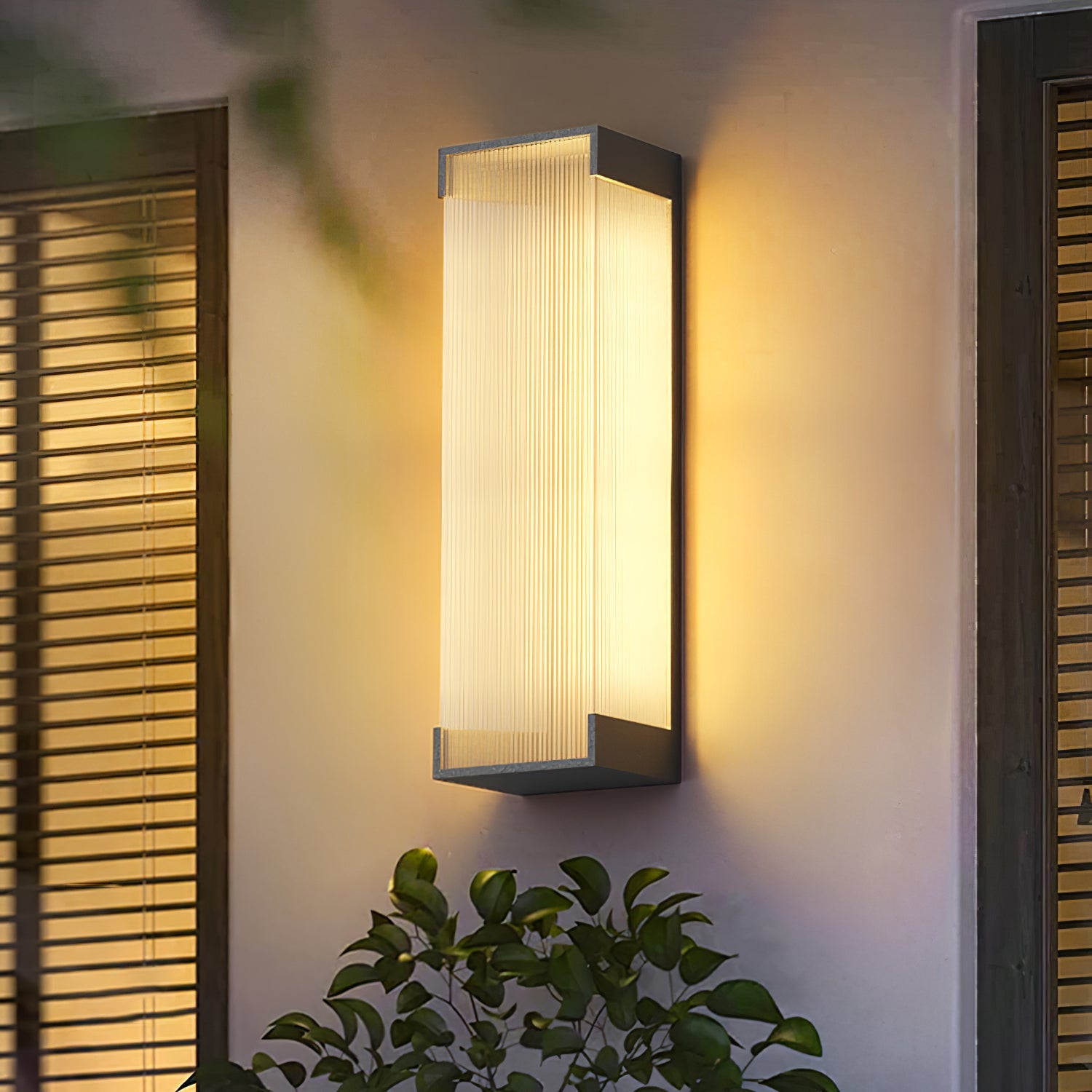 Applique murale extérieure rectangulaire LED – panneau PC strié, lumière chaude
