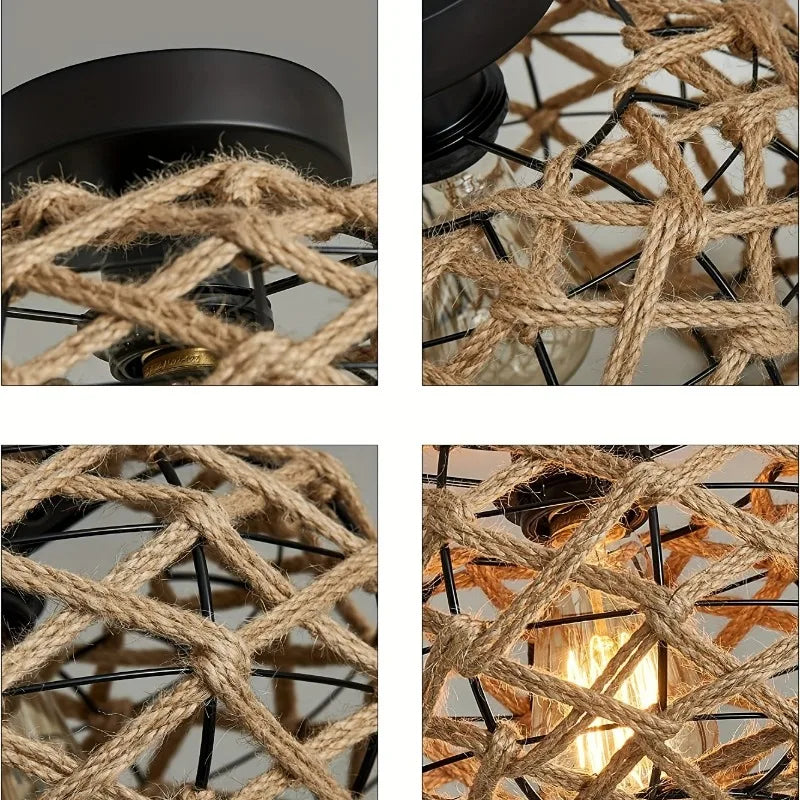 Plafonnier sphérique en corde naturelle Noaé
