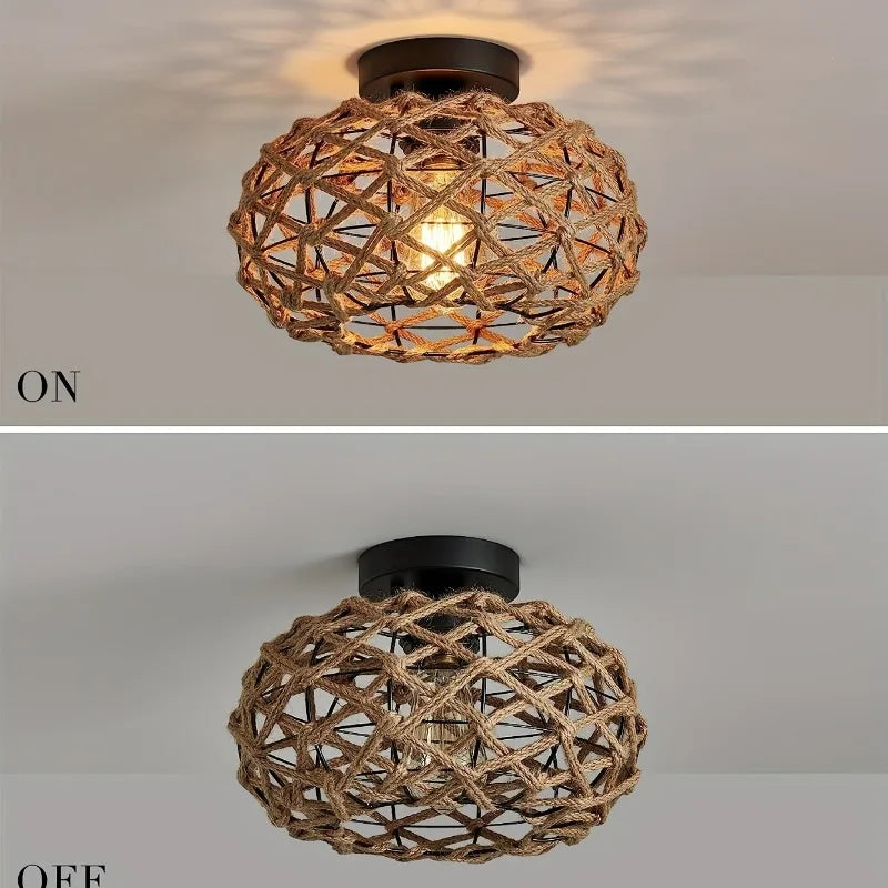 Plafonnier sphérique en corde naturelle Noaé
