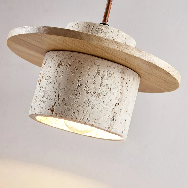 Suspension en travertin et bois naturel Nerava