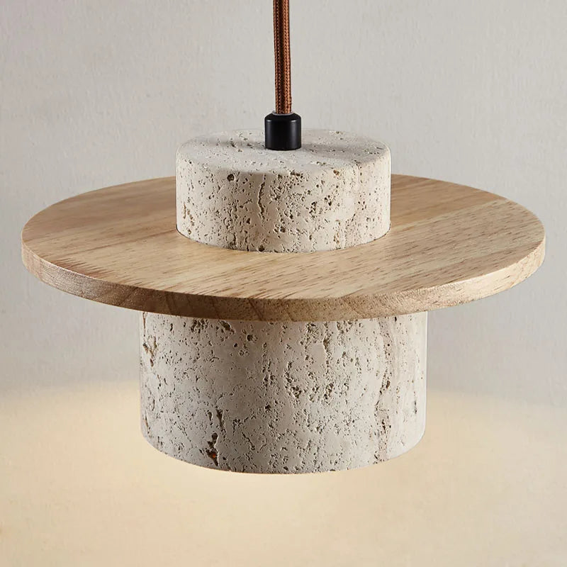 Suspension en travertin et bois naturel Nerava