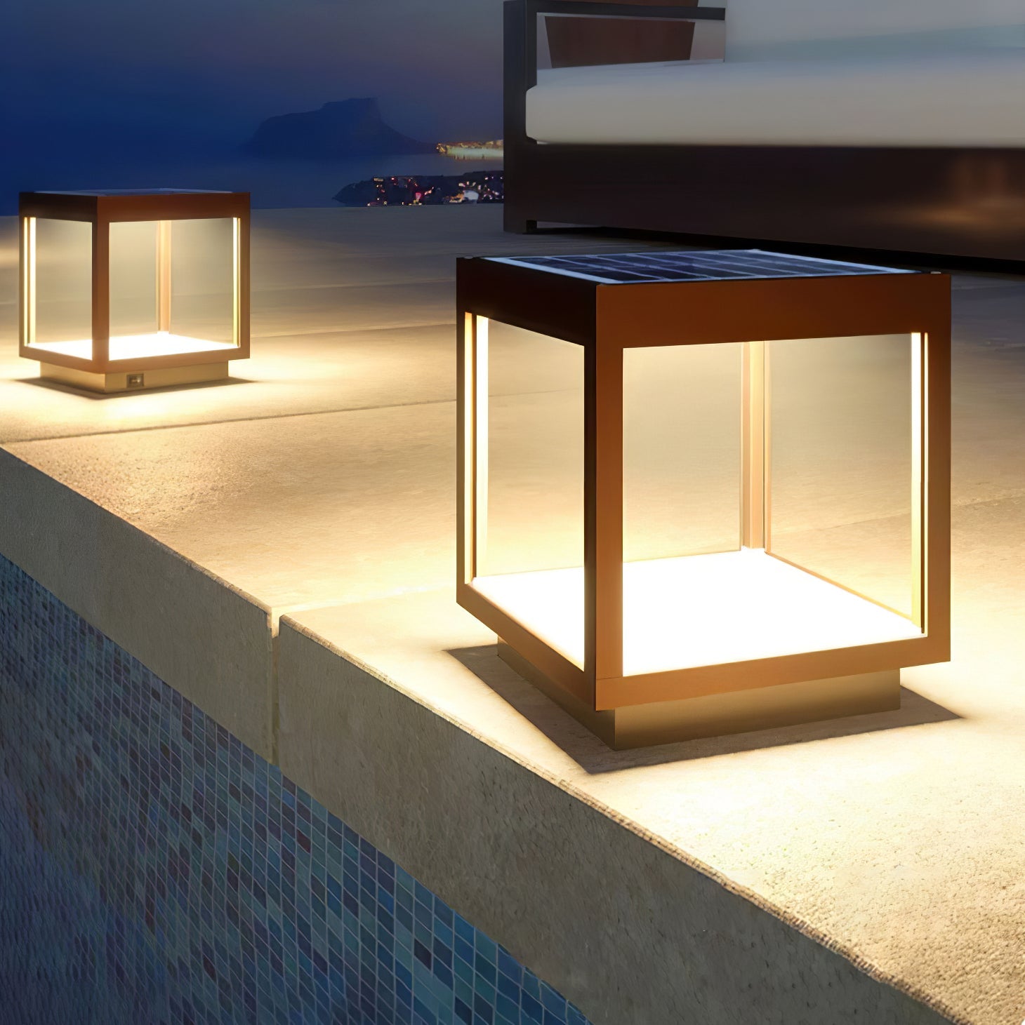 Borne extérieure LED cadre carré – ambiance chaleureuse jardin et terrasse