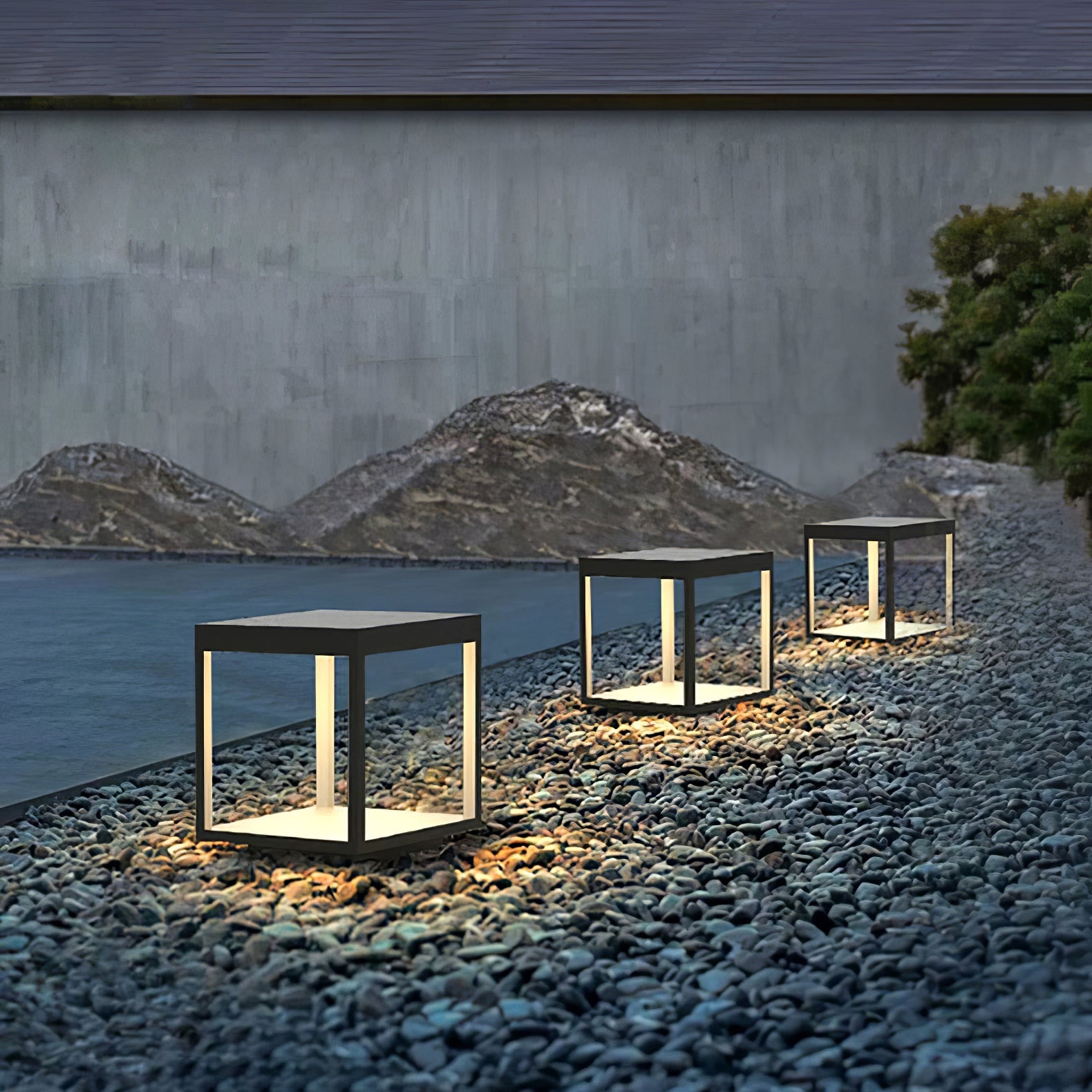 Borne extérieure LED cadre carré – ambiance chaleureuse jardin et terrasse