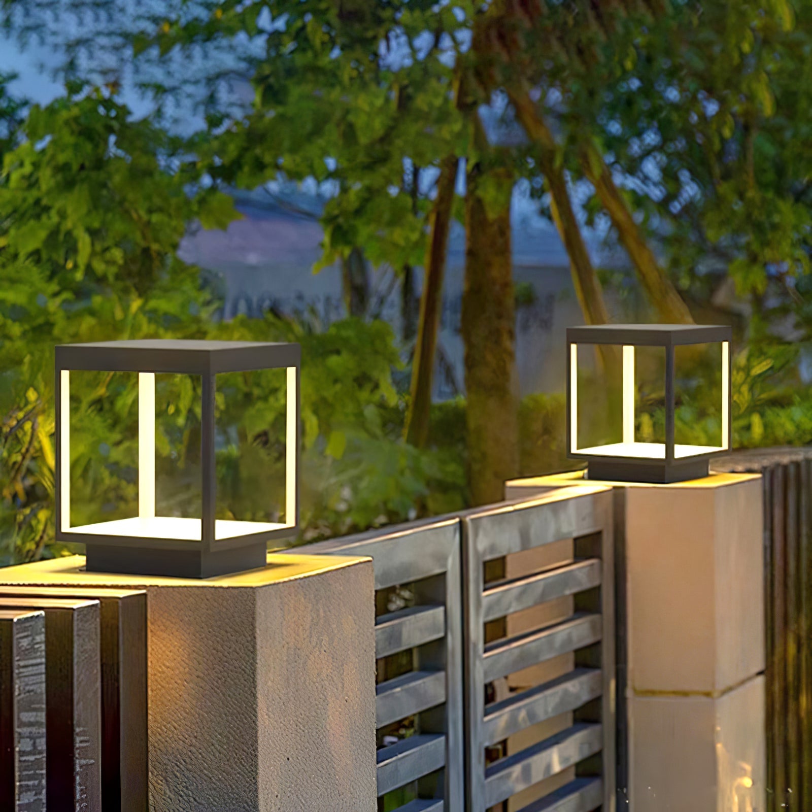 Borne extérieure LED cadre carré – ambiance chaleureuse jardin et terrasse