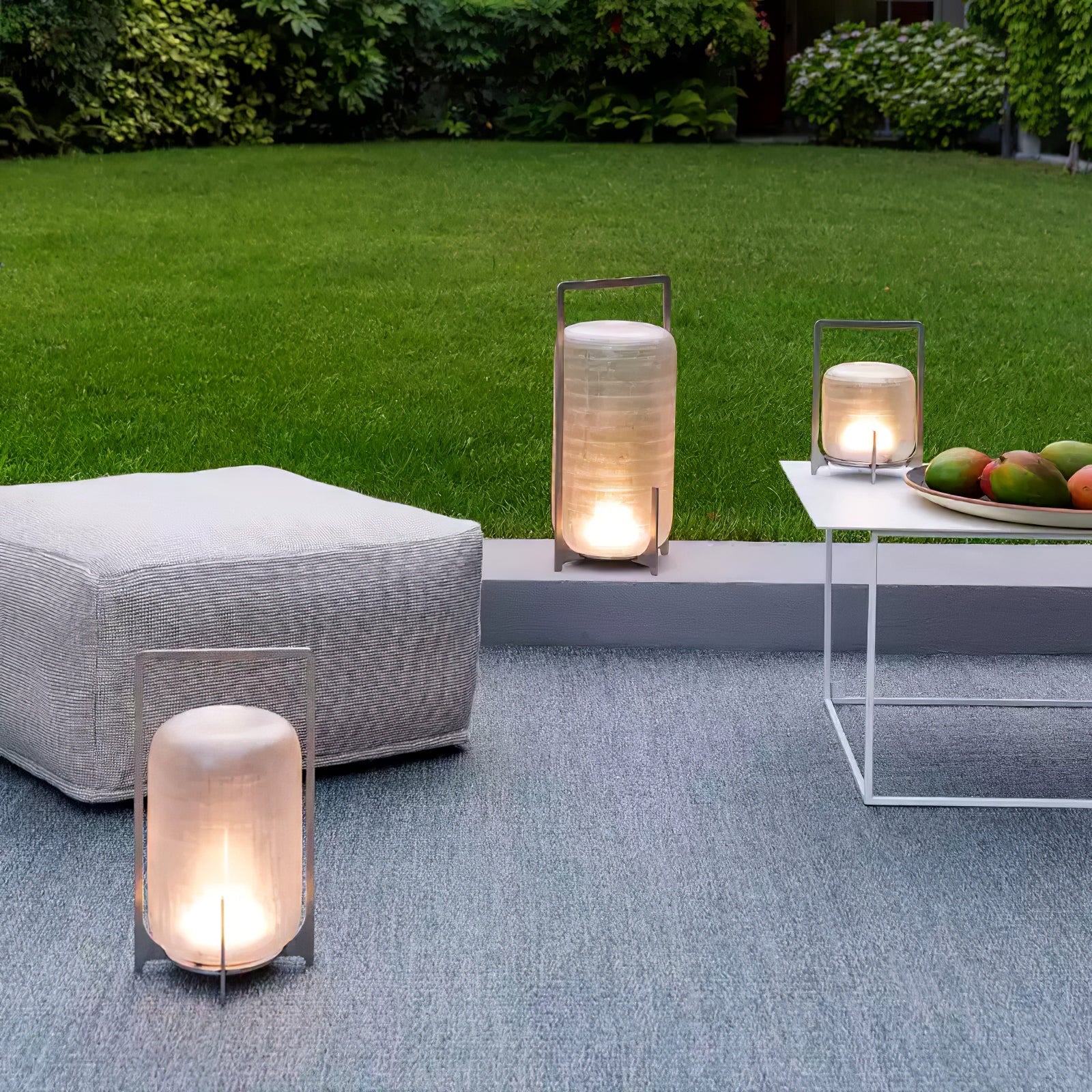 Lampe de table lanterne en inox – allumage automatique crépusculaire
