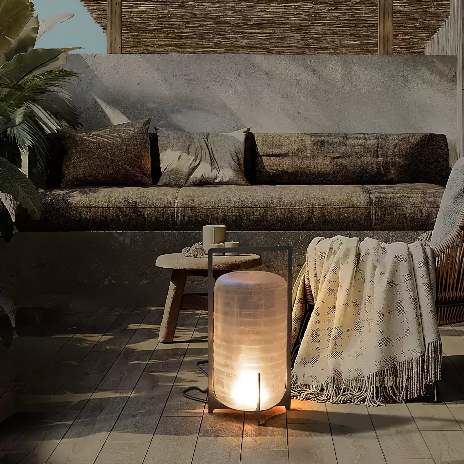 Lampe de table lanterne en inox – allumage automatique crépusculaire