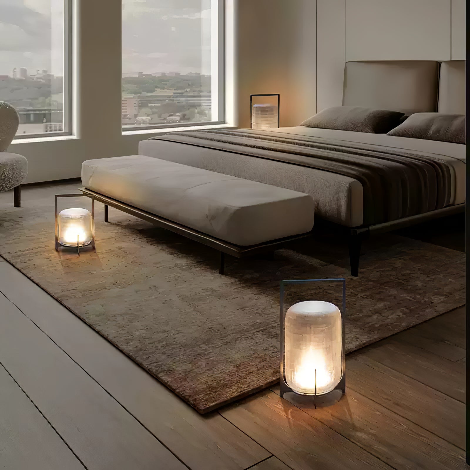 Lampe de table lanterne en inox – allumage automatique crépusculaire