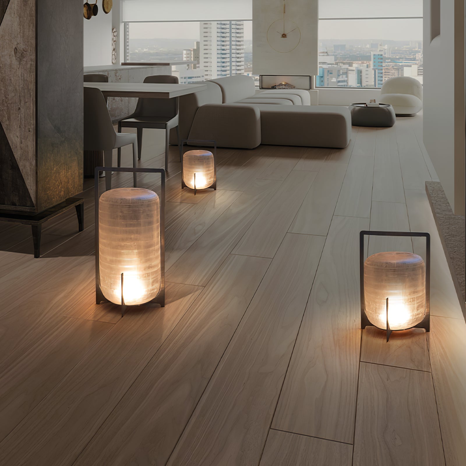 Lampe de table lanterne en inox – allumage automatique crépusculaire