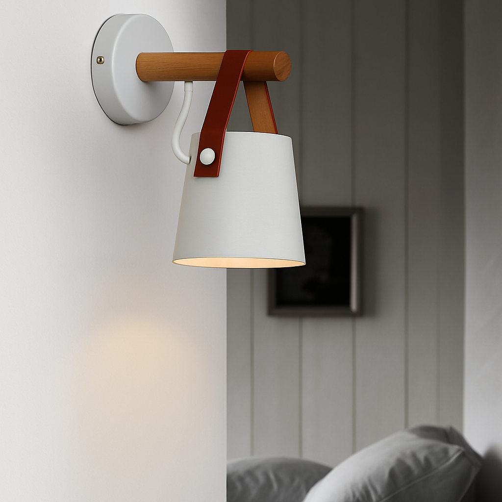 Applique murale LED en bois avec abat-jour suspendu – noir ou blanc