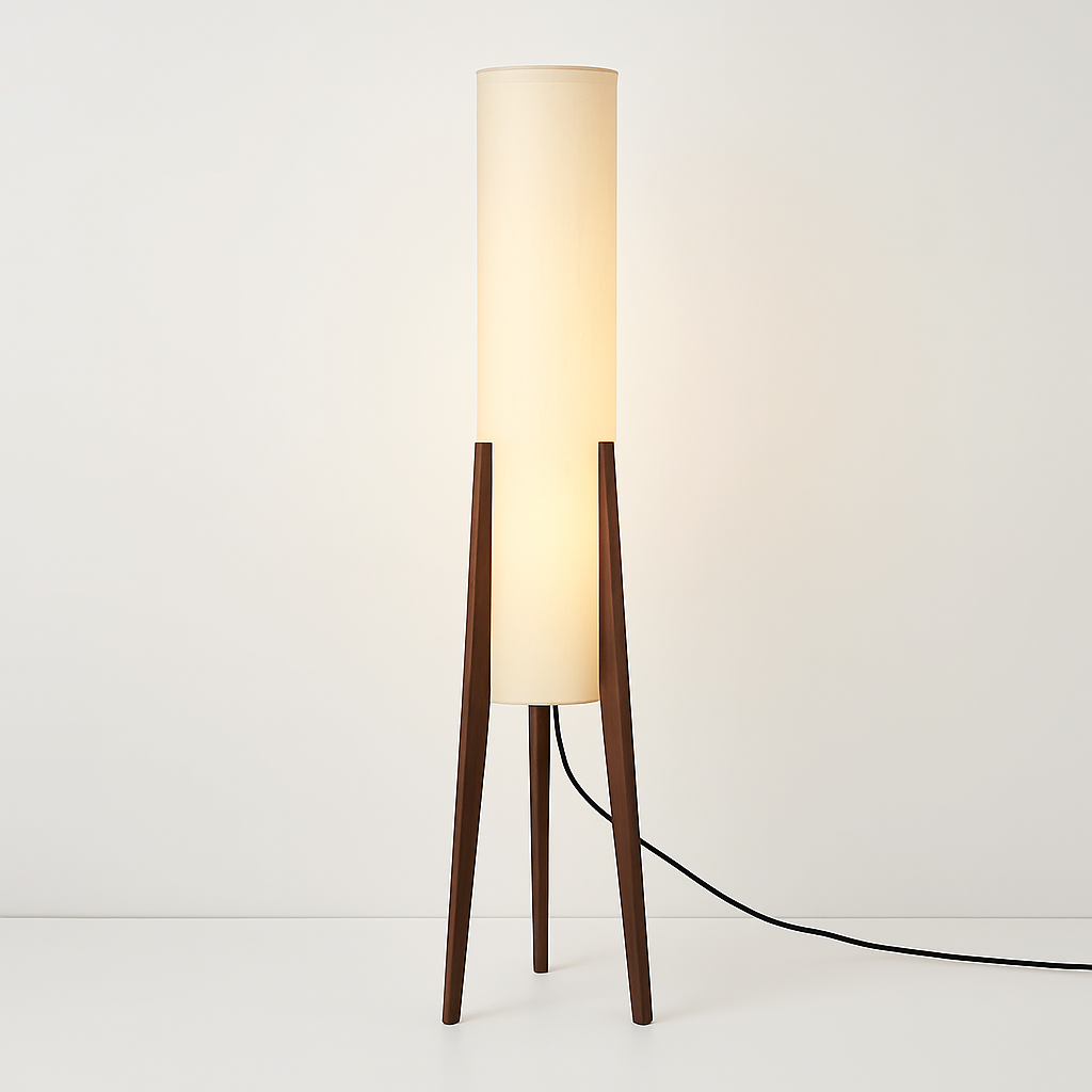 Lampadaire en bois massif avec abat-jour tissu – art nordique, lecture