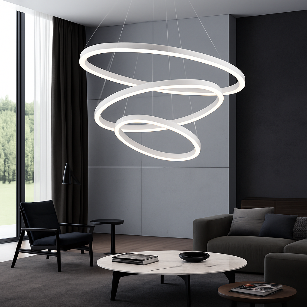 Lustre LED cercles entrelacés en métal – noir ou blanc, dimmable