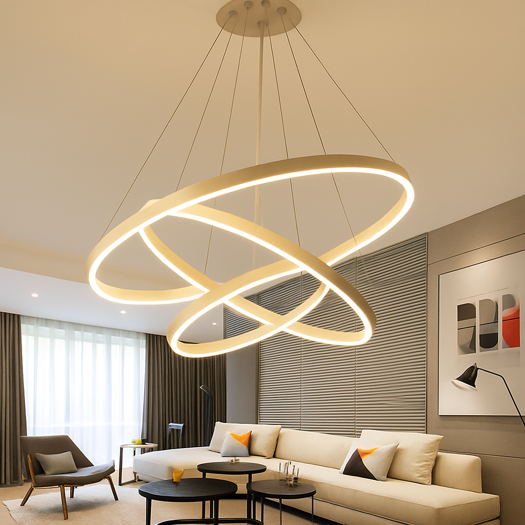 Lustre LED cercles entrelacés en métal – noir ou blanc, dimmable