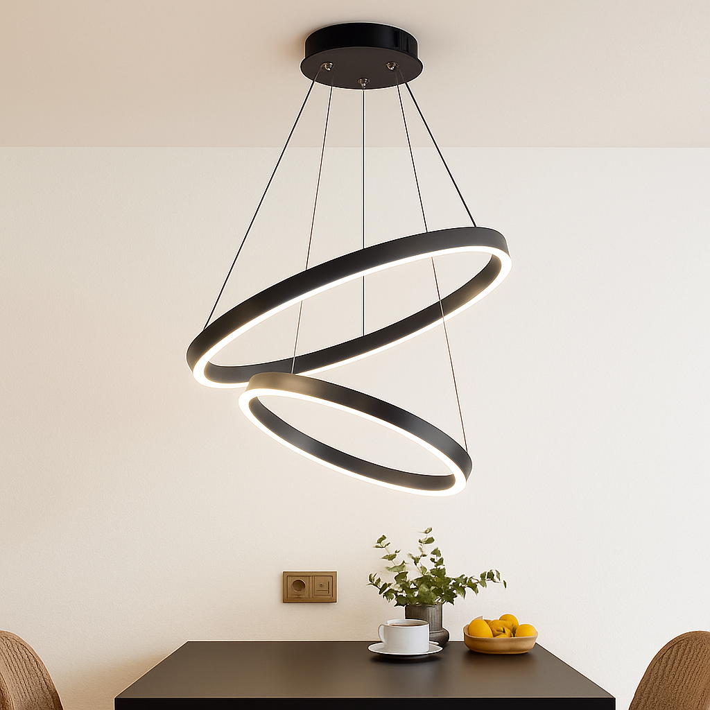 Lustre LED cercles entrelacés en métal – noir ou blanc, dimmable