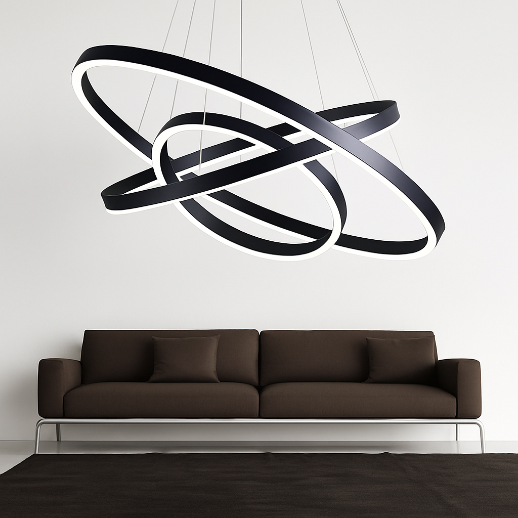 Lustre LED cercles entrelacés en métal – noir ou blanc, dimmable