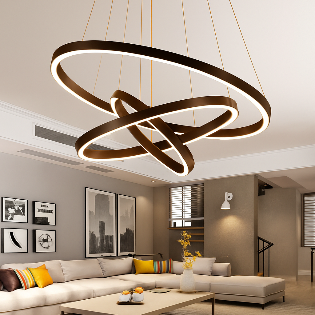Lustre LED cercles entrelacés en métal – noir ou blanc, dimmable