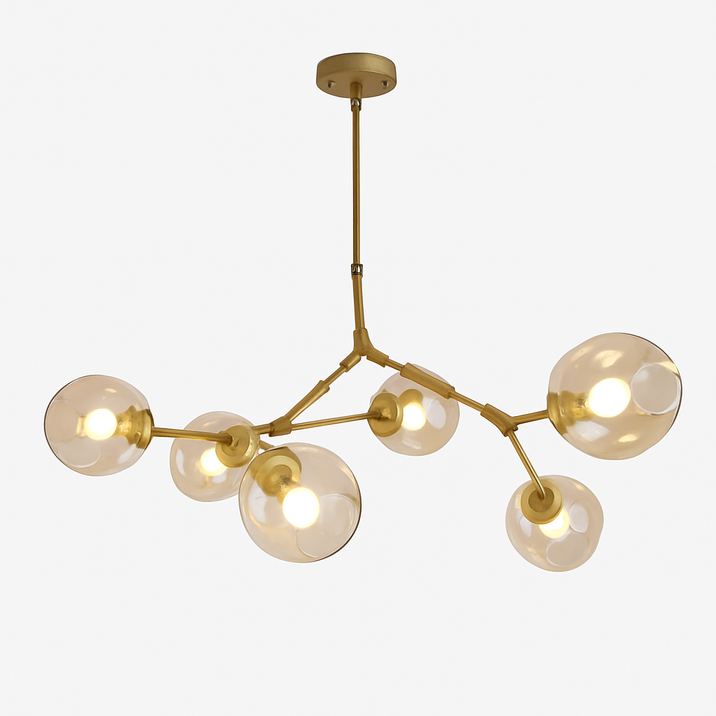 Lustre doré avec globes en verre – design chic et contemporain Lindsey
