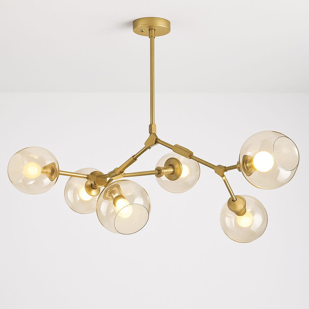 Lustre doré avec globes en verre – design chic et contemporain Lindsey
