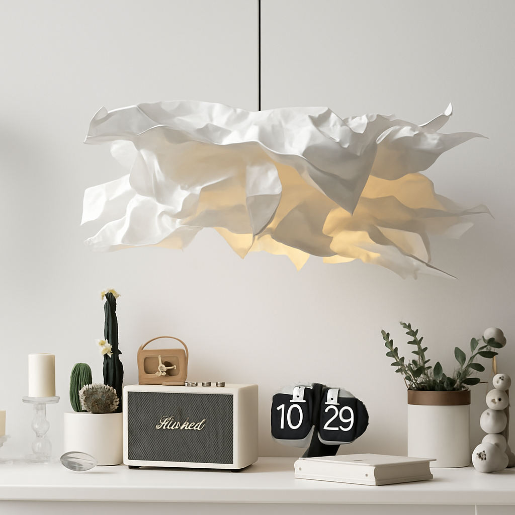 Lustre en papier blanc design floral – luminaire suspendu créatif E27
