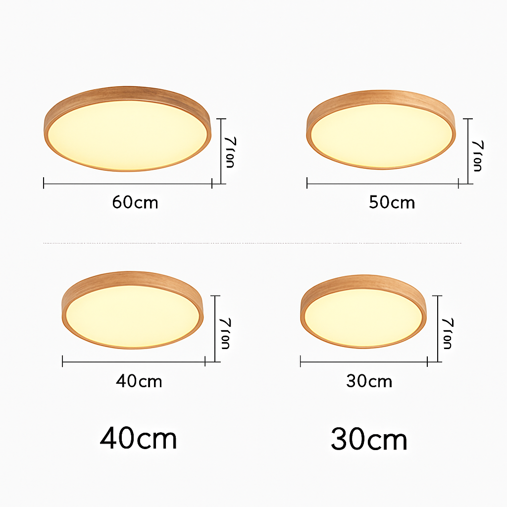 Plafonnier LED rond ultra-plat en bois et acrylique – dimmable