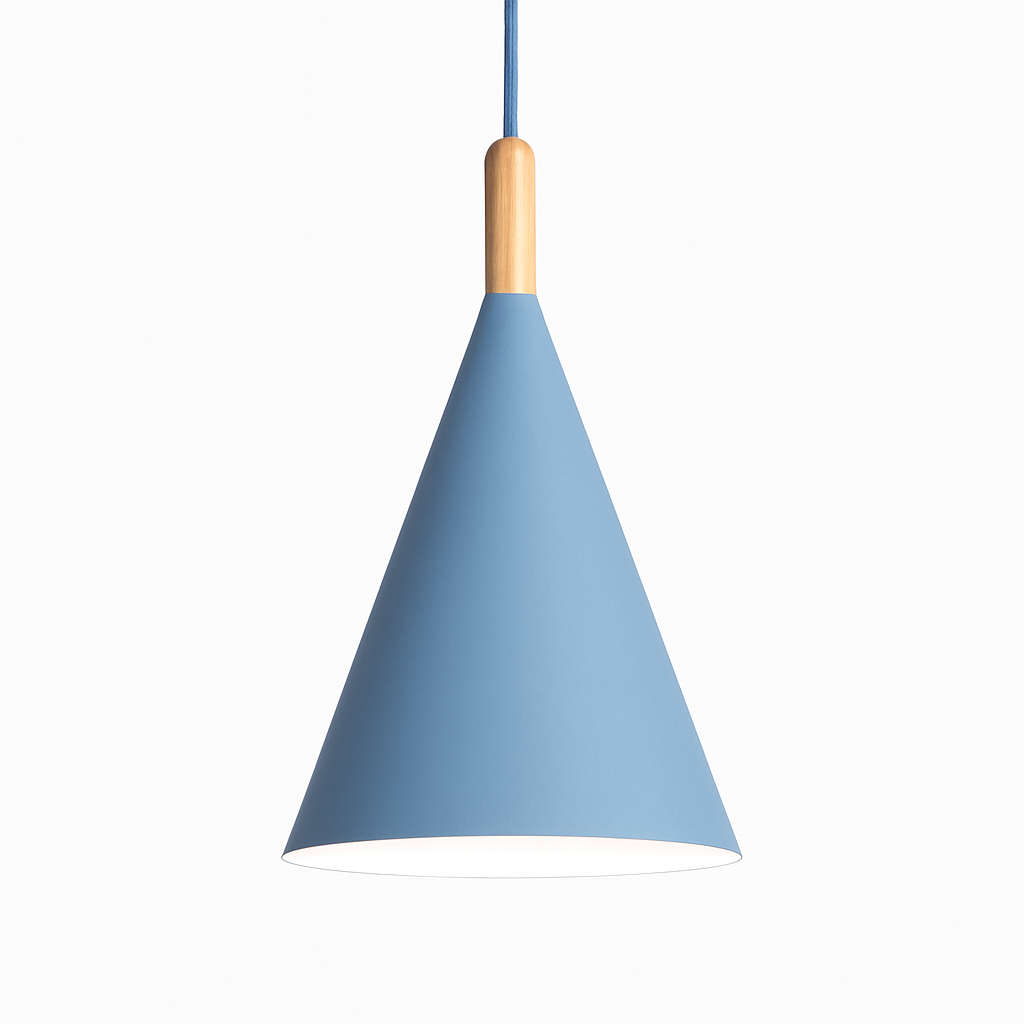 Suspension conique en métal coloré et tige en bois – Bar