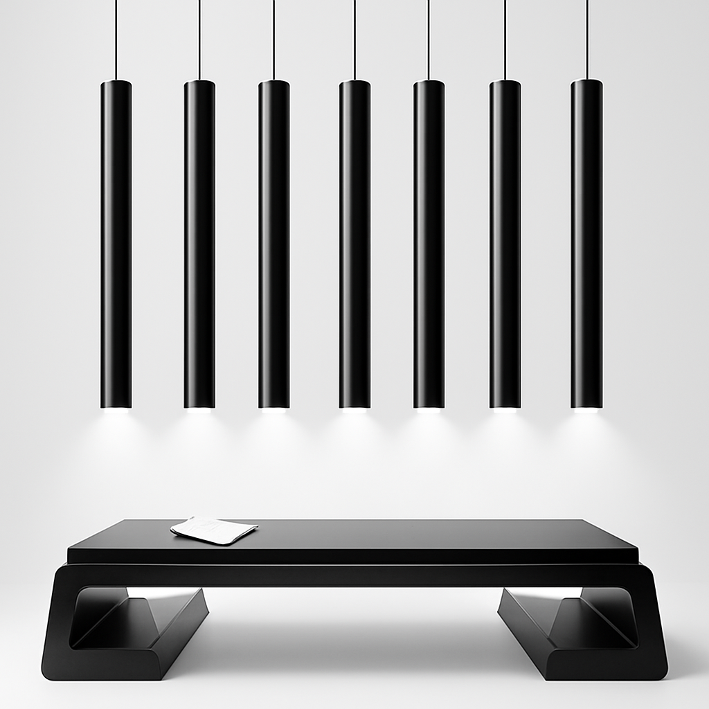 Suspension cylindrique LED en métal noir – design industriel épuré