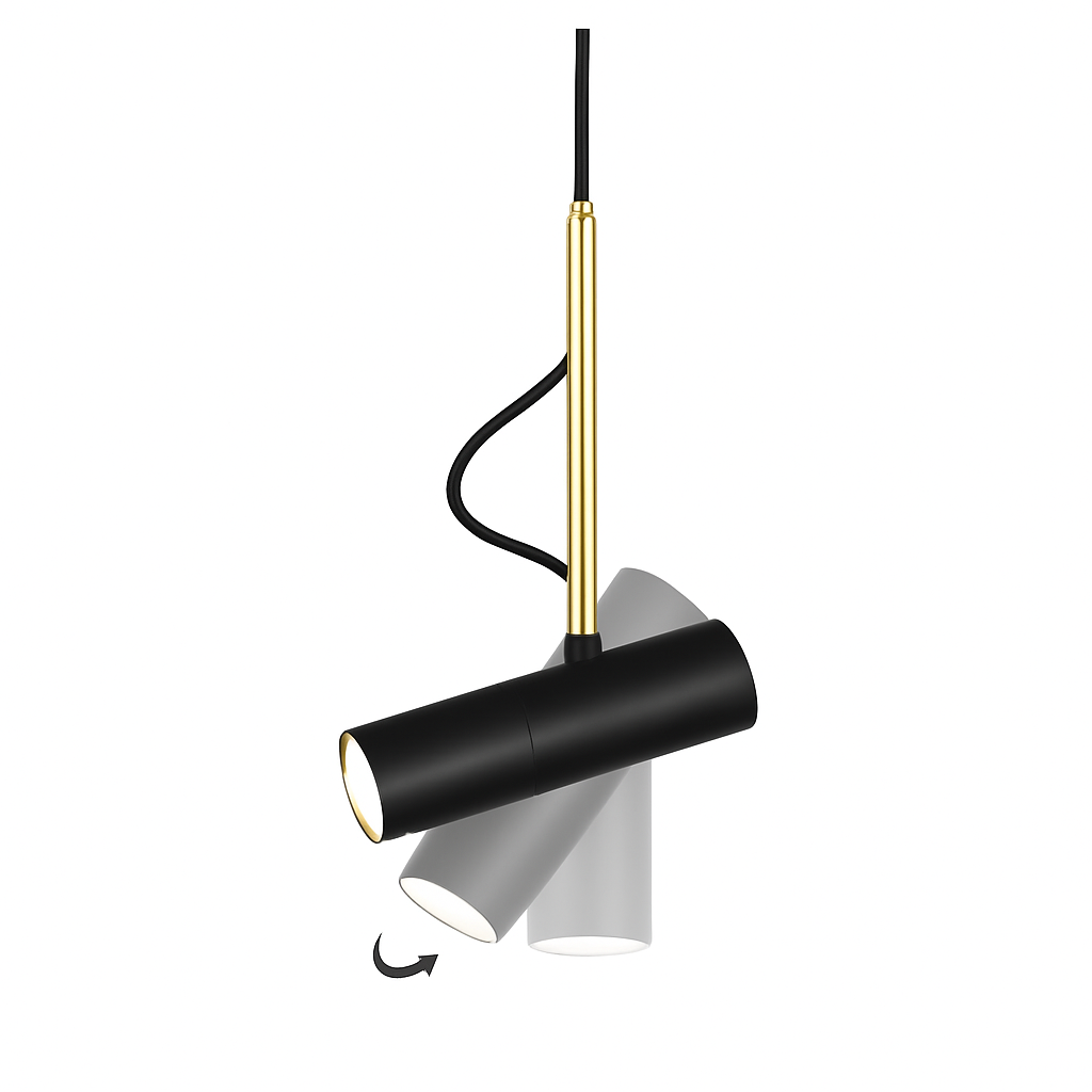 Suspension spot orientable en aluminium – tige dorée, noir ou blanc