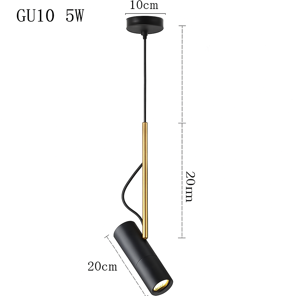 Suspension spot orientable en aluminium – tige dorée, noir ou blanc